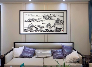 客户搬新家定制的沙发背景墙铁画《百里皖江图》